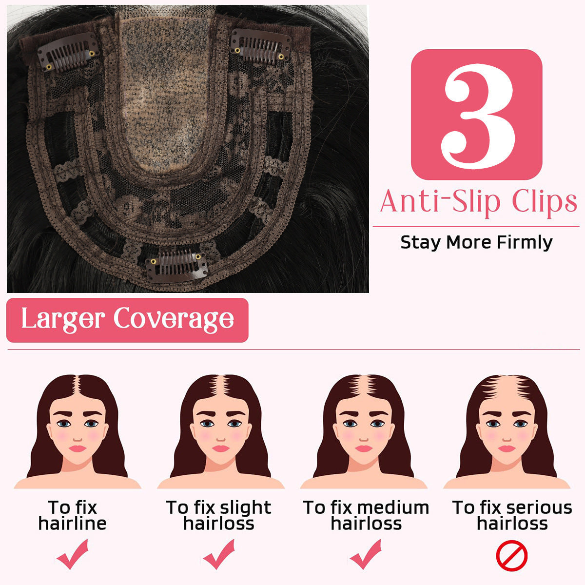 Hollow Mesh Lace Figure-Eight Bangs Water Wave Hairpiece Natural Seamless Multi-Color