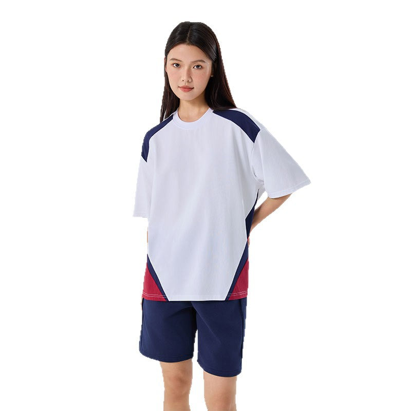 Men's Loose Fit Round Neck Short Sleeve T-Shirt Color Block Breathable Customizable