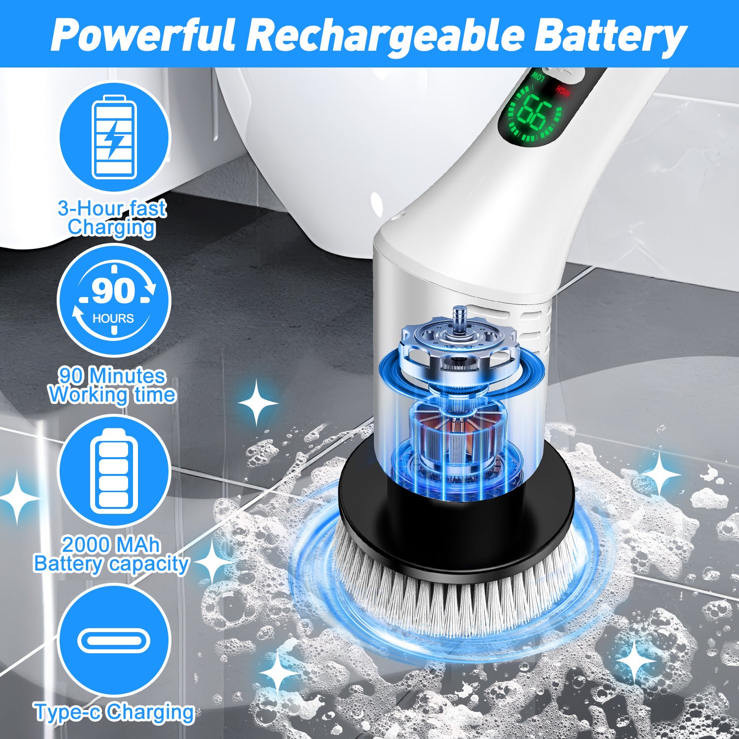 Electric Digital Display Multi-Functional Cleaning Brush
