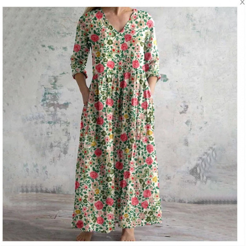 Printed Casual Loose Long Sleeve Dress