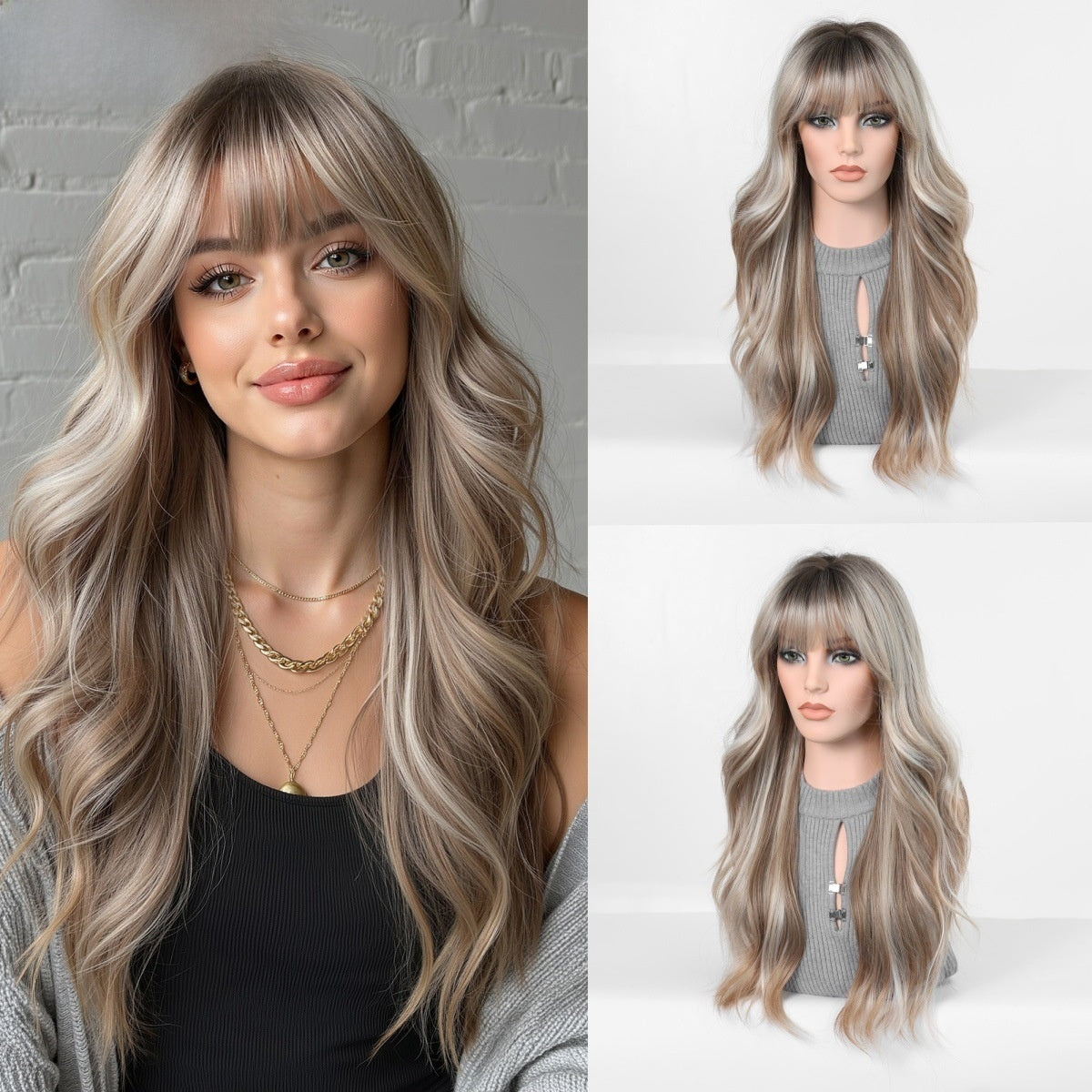 Long Curly Synthetic Hair Wig with Full Bangs