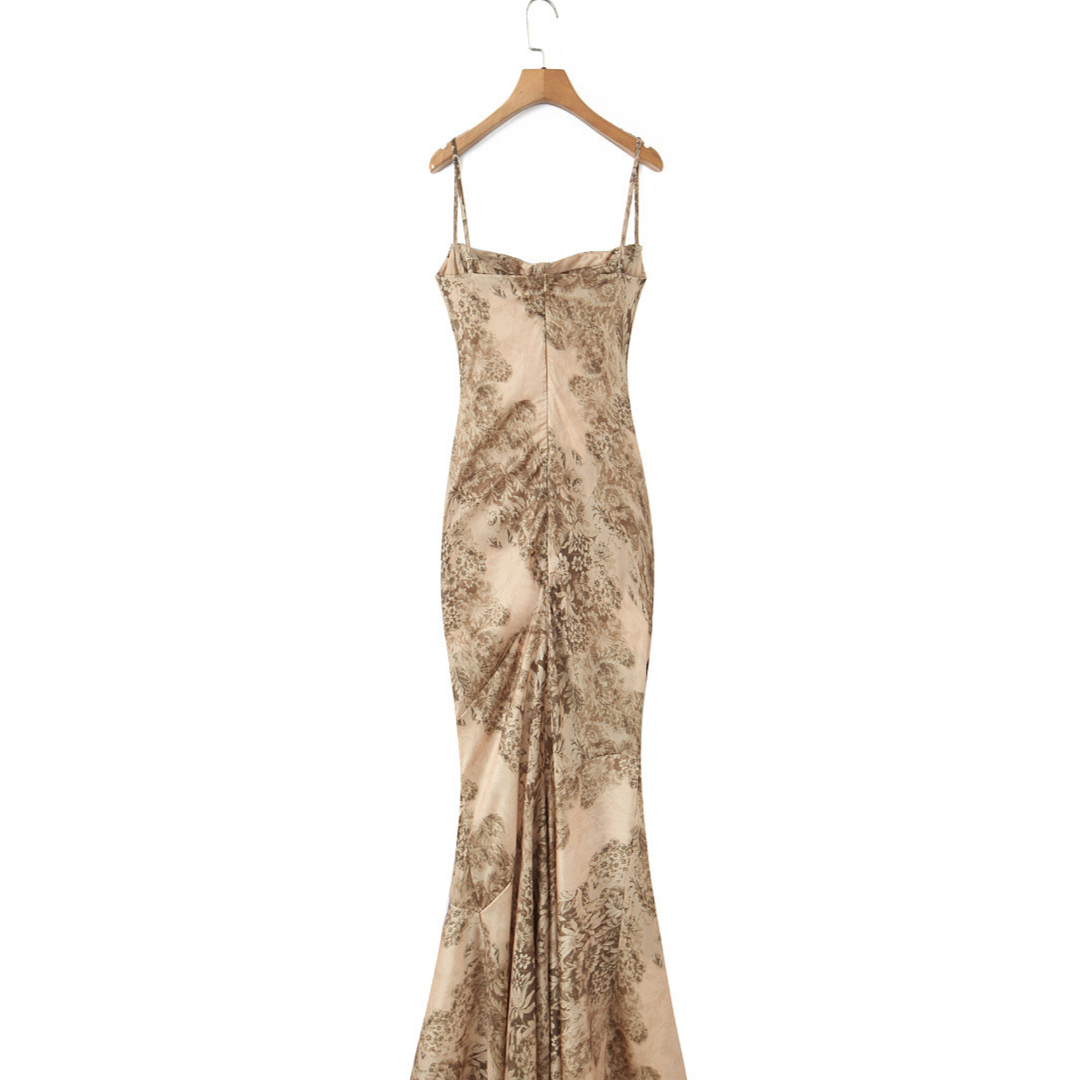 Floral Print Chiffon Mermaid Evening Gown