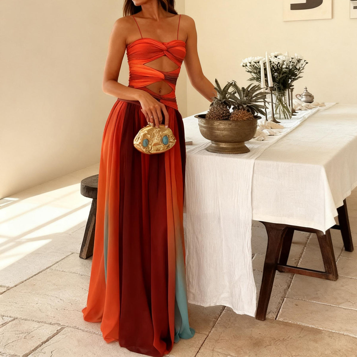 Womens Gradient Color Sling Dress