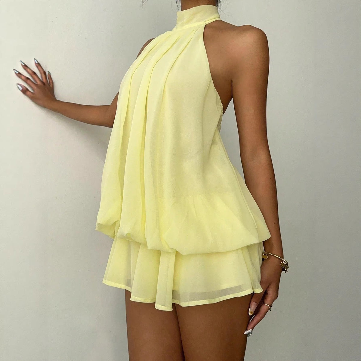 Halter Neck Backless Tie Waist Dress