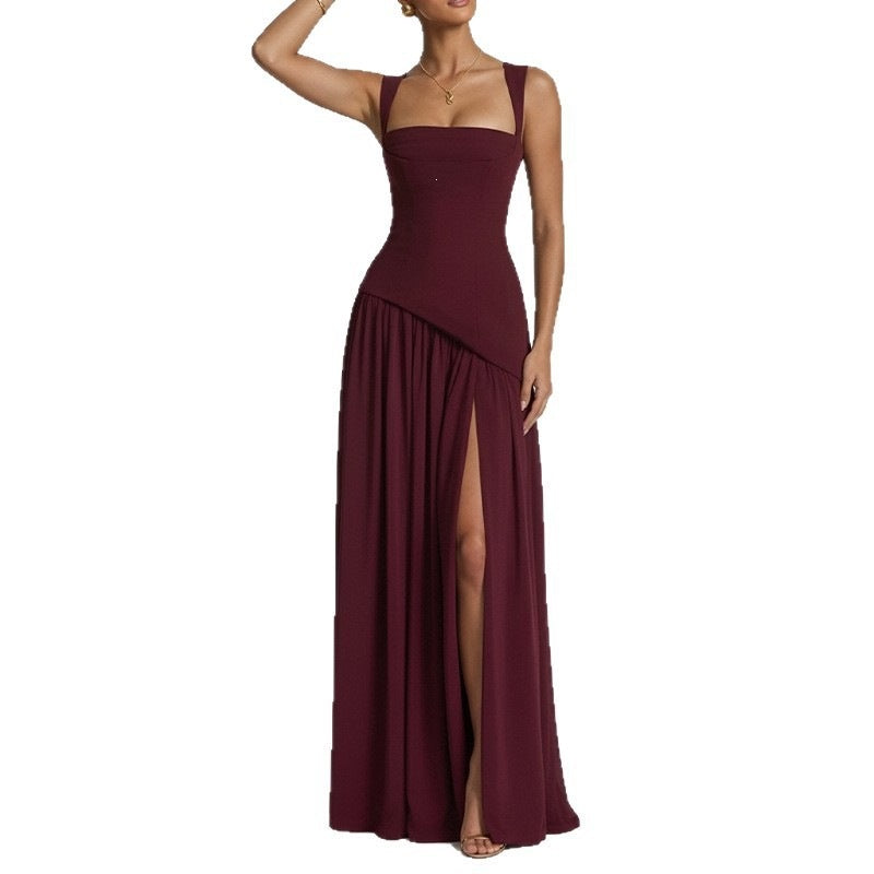 Elegant Backless Pleated Strap Dress