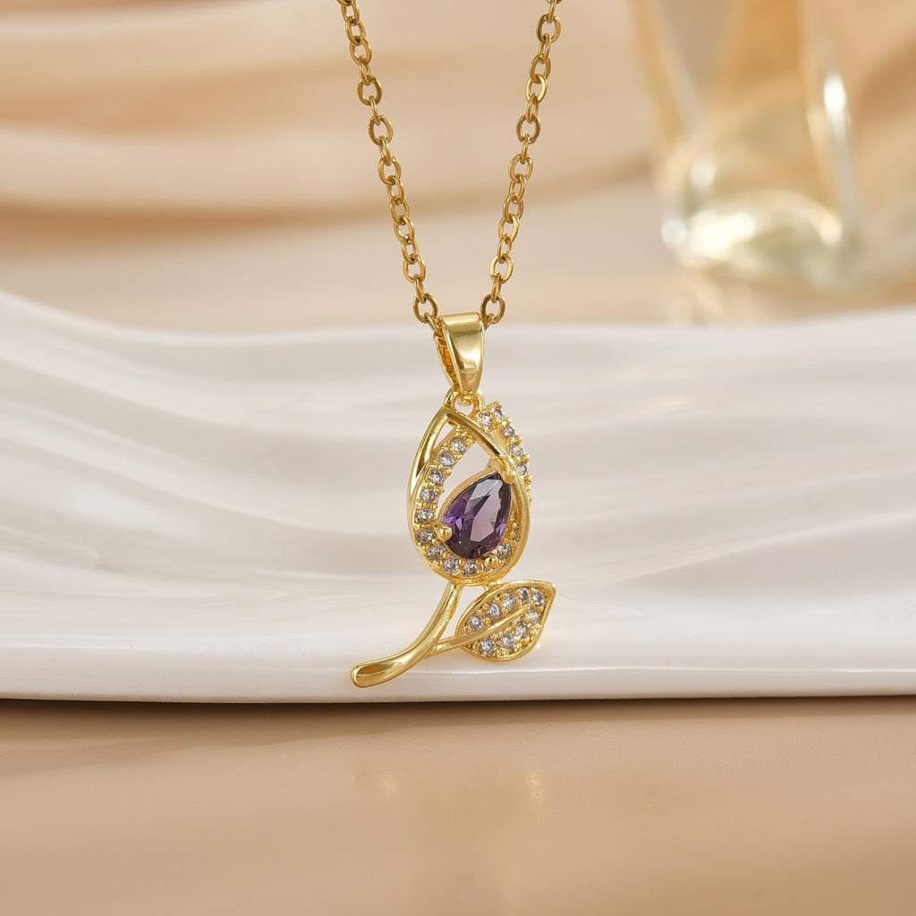 Tulip Flower Design Titanium Steel Necklace