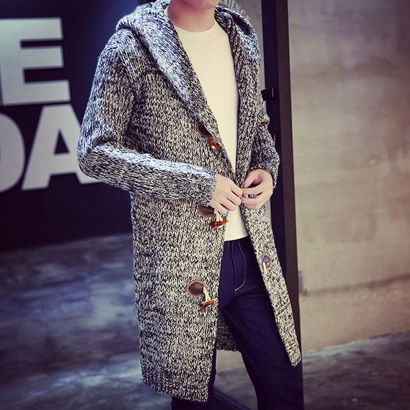 Loose-fitting, warm knit cardigan trench coat