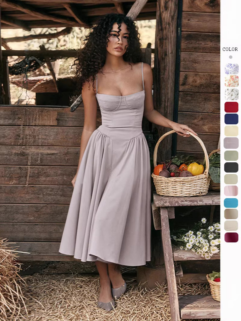 French Retro Long Sleeveless Dress