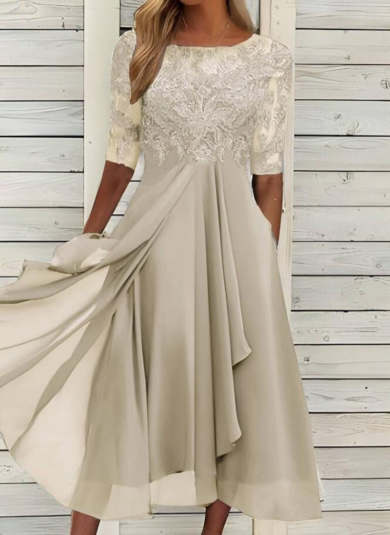 Elegant Chiffon Lace Spliced Dress