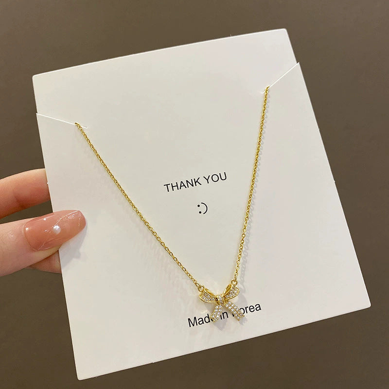 Elegant Titanium Steel Zircon Pearl Pendant Necklace