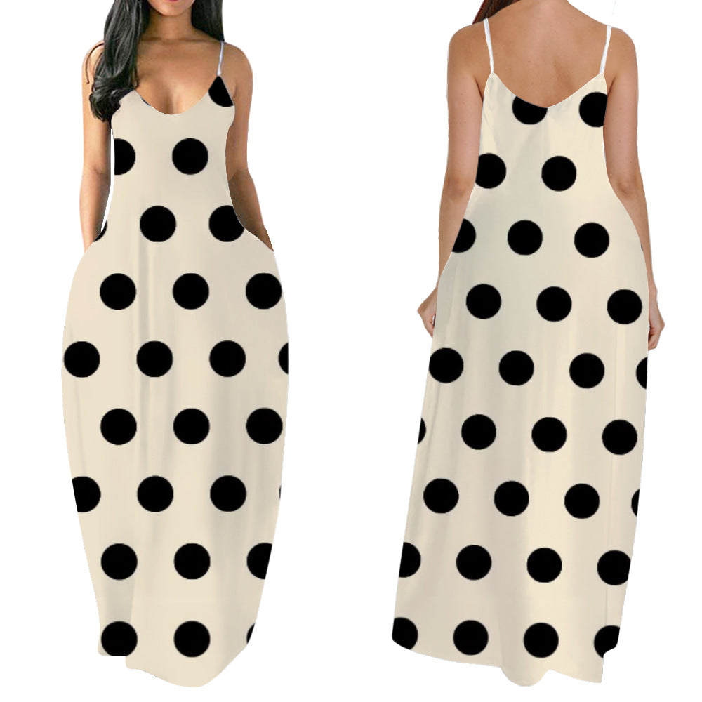 Polka Dot Spaghetti Strap Dress with Pockets