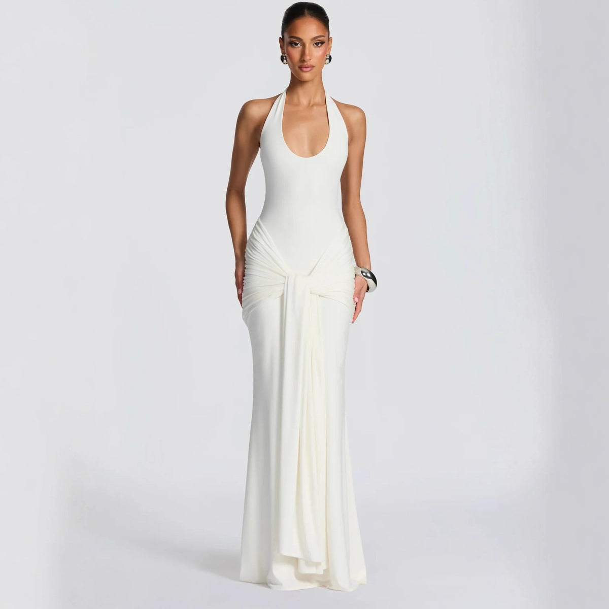 Women's U-Neck Ribbon Bodycon Dress