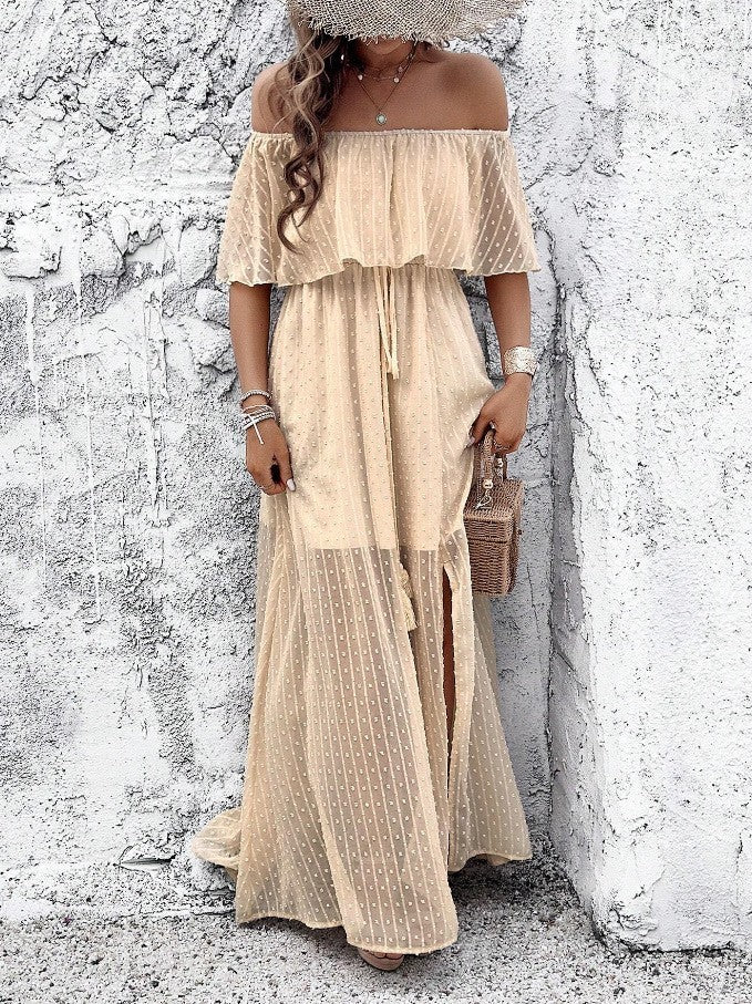 Sexy Off-Shoulder Fashion Solid Color Short-Sleeve Dress