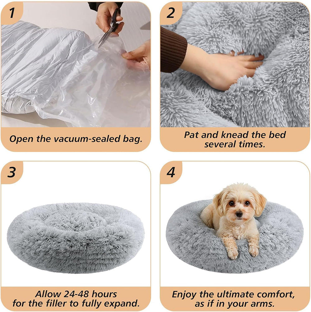 Plush Donut Pet Bed for Small Dogs and Cats