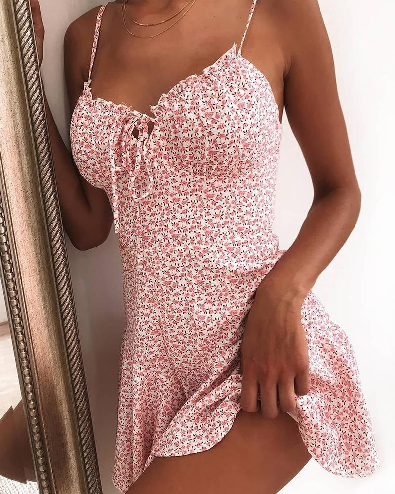 Floral Print Suspender Dress