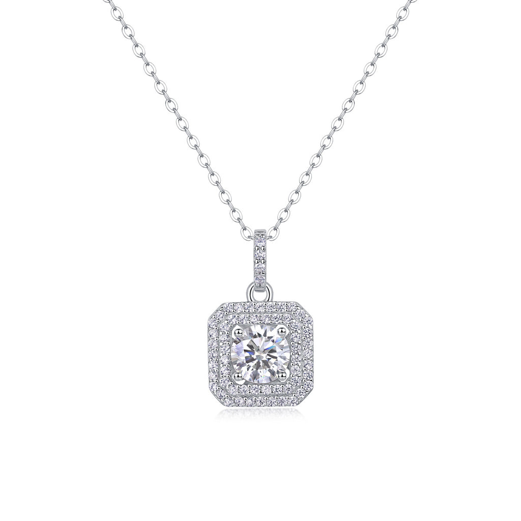 Sterling Silver Moissanite Geometric Pendant Necklace