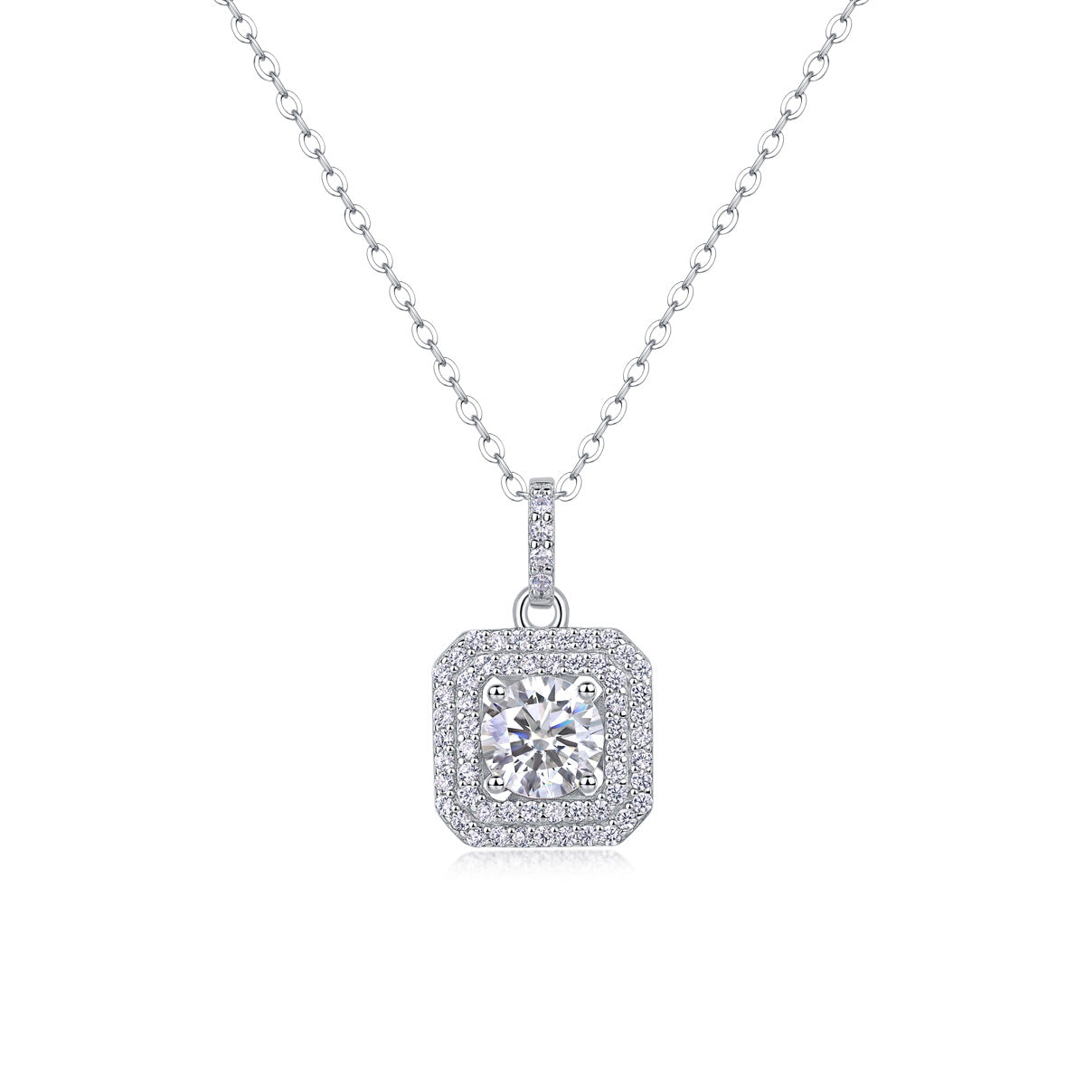 Sterling Silver Moissanite Geometric Pendant Necklace