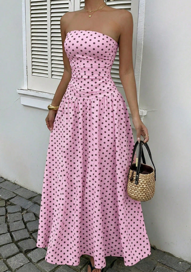 Polka Dot High Neck Sleeveless Long Dress