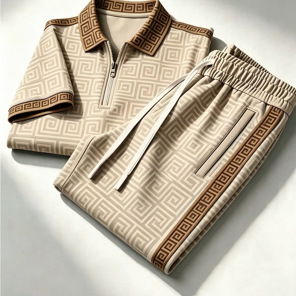 Men's Zip-Up Polo Shirt and Pants Set