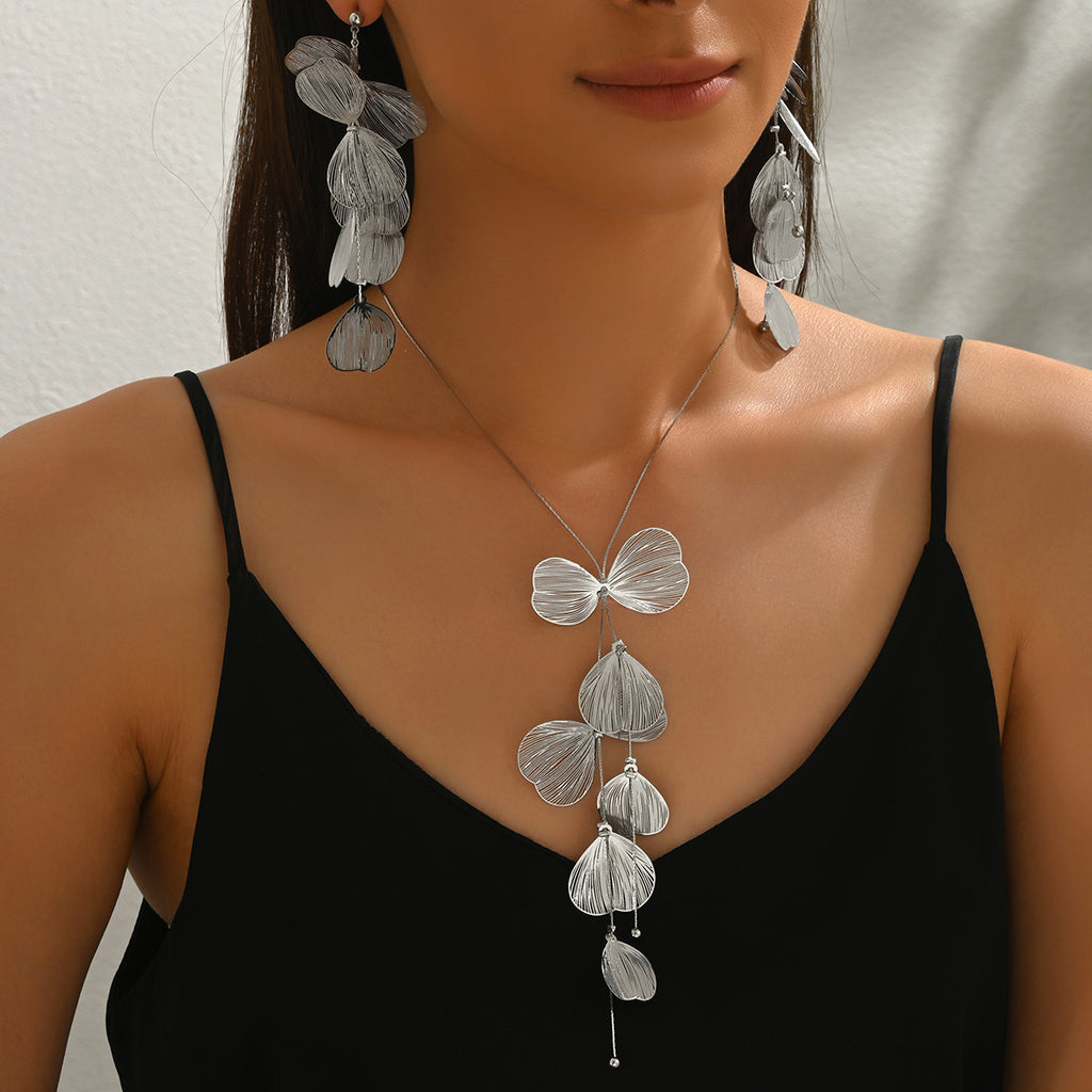 Ginkgo Leaf Tassel Necklace and Earrings