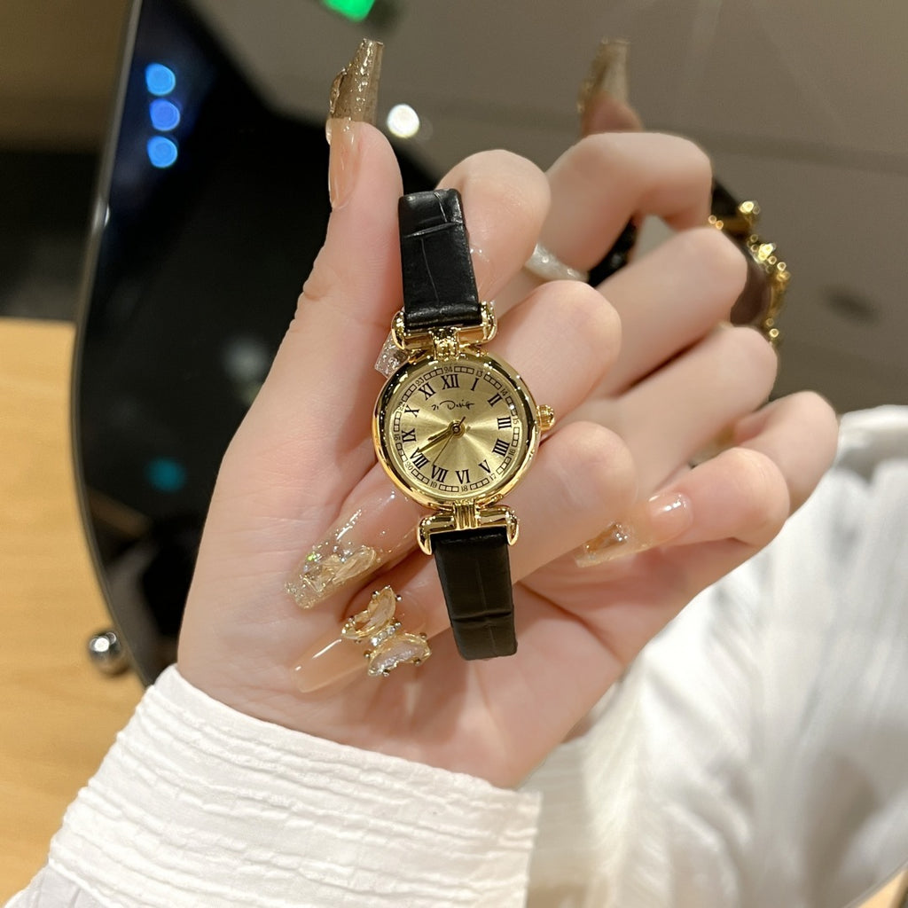 Vintage Quartz Women's Watch with Leather Strap