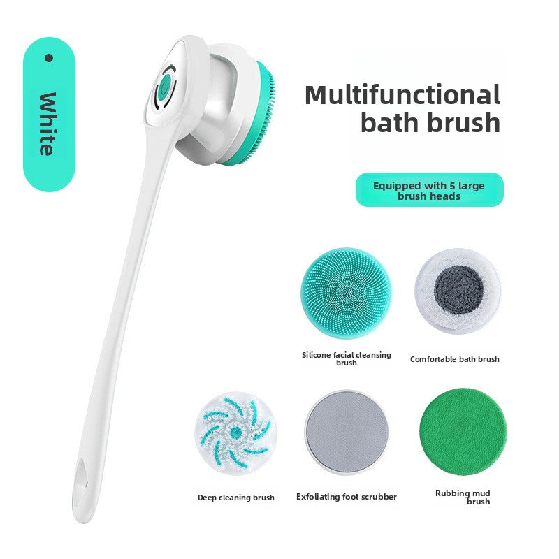 Electric Silicone Bath Brush with Long Handle and Multiple Brush Heads