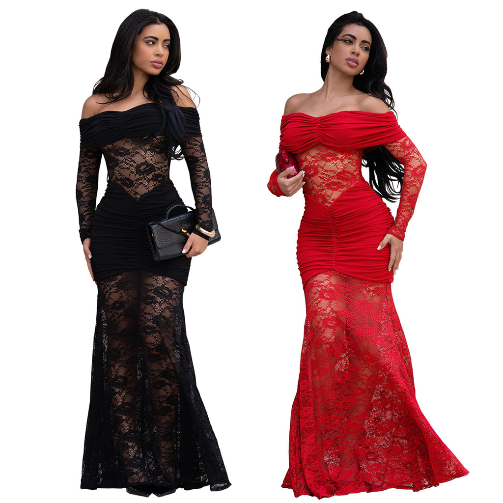 Women's One-Shoulder Lace Bodycon Dress
