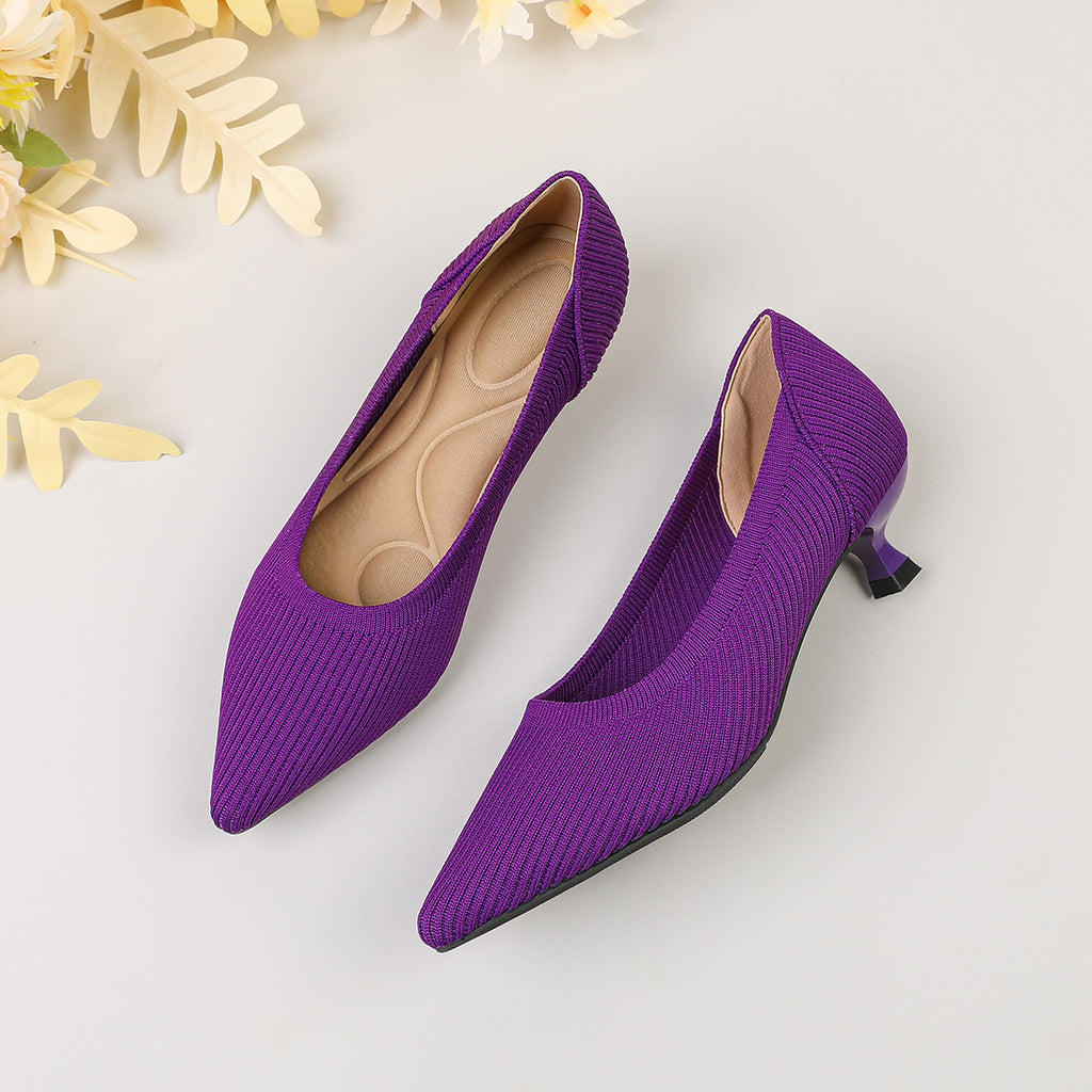 Womens Knitted Stiletto Pointed Toe Heels