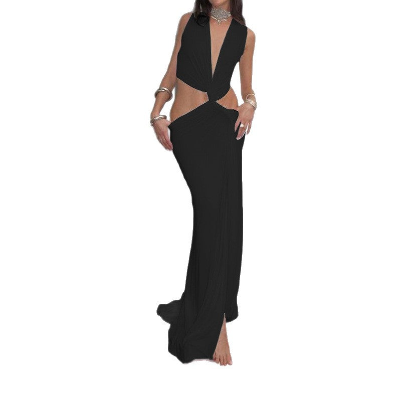 Womens V-Neck Slit Dress