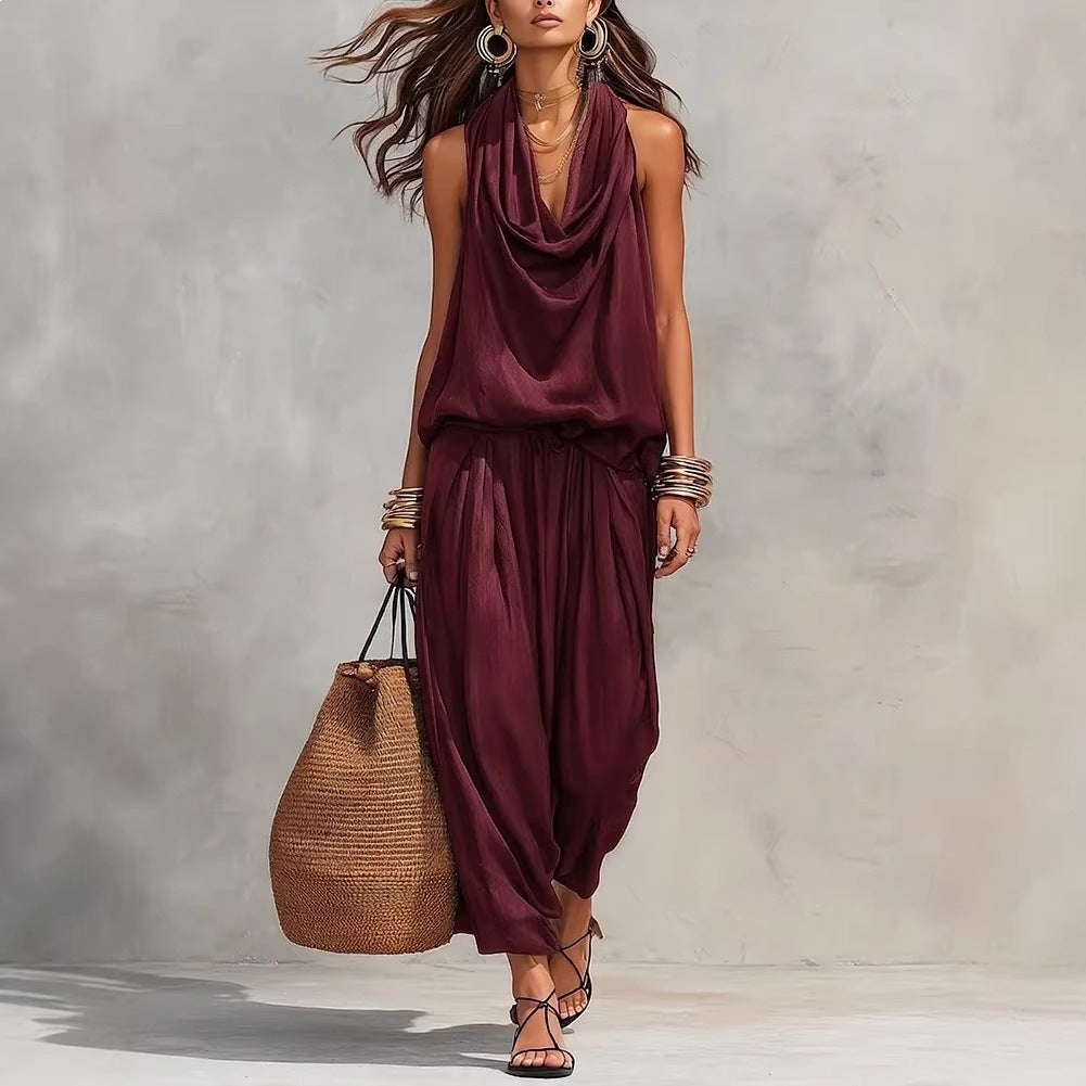 Womens Sleeveless Wide-Leg Jumpsuit