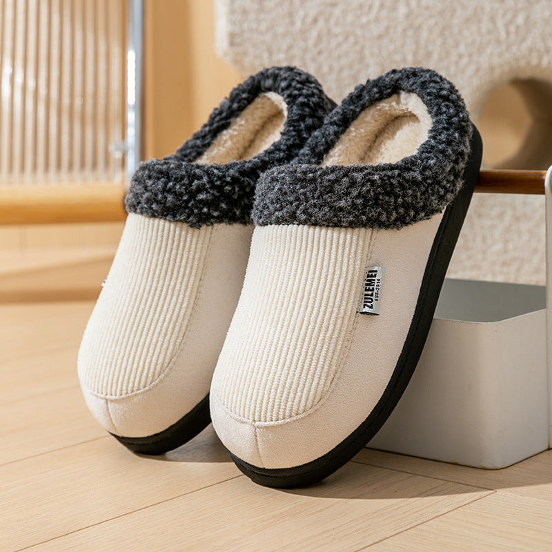 Men's winter warm fleece anti-slip soft-soled cotton slippers