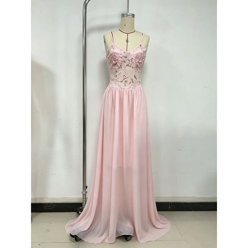 Embroidered Lace Chiffon Long Dress