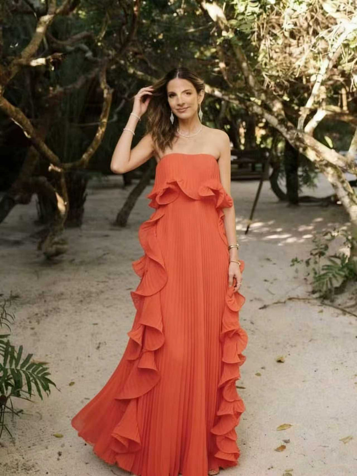 Pleated Off-Shoulder Flared Dress