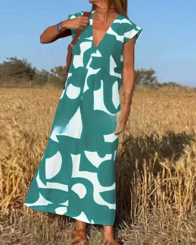 Women's Summer V-Neck Sleeveless A-Line Long Dress