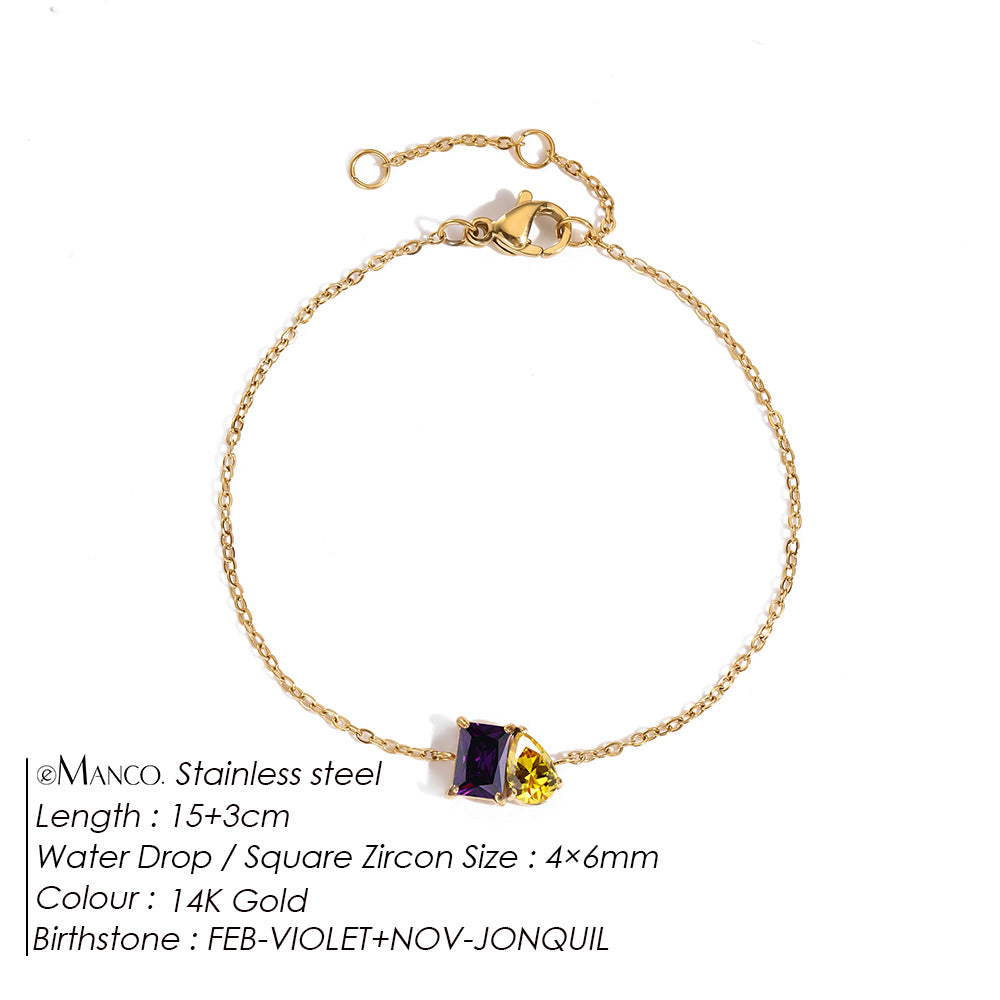 Stainless Steel Zircon Birthstone Bracelet