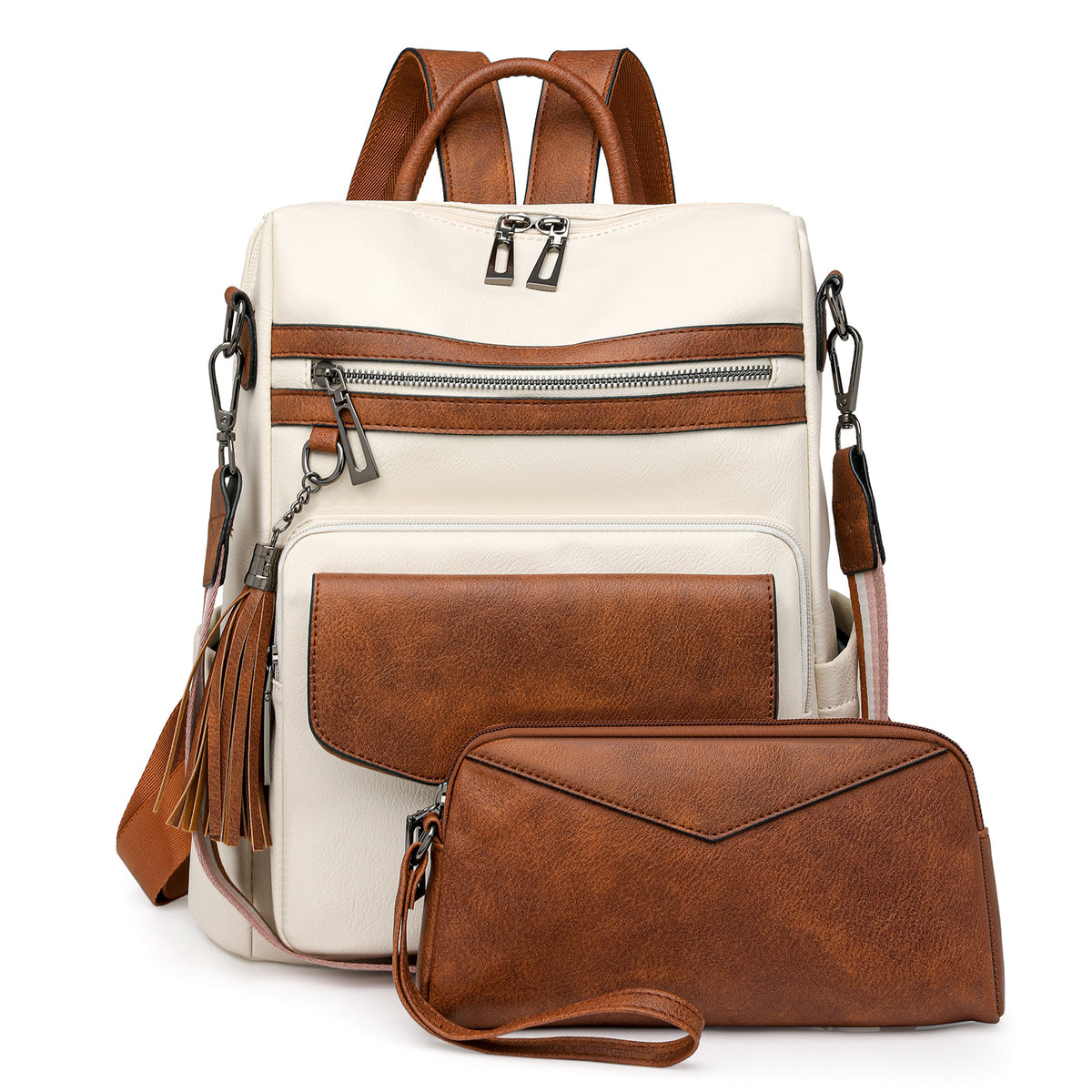 Women PU Vintage Backpack Tassel Dual-Color