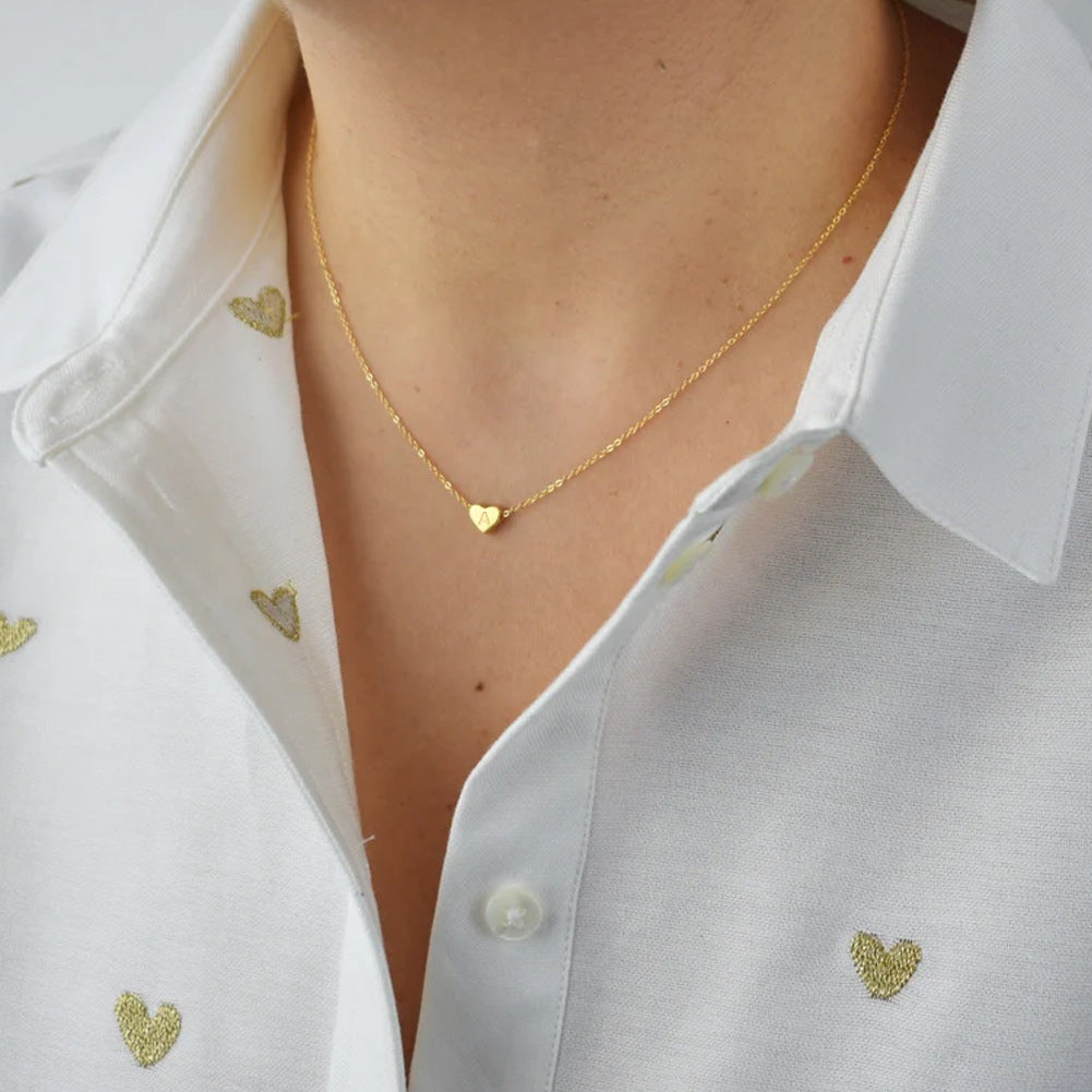 Stainless Steel Heart Letter Pendant Necklace
