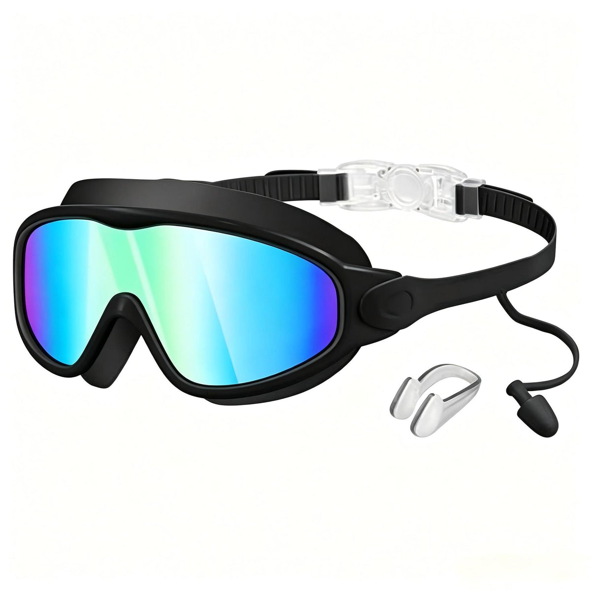 Large Frame Anti-Fog Swimming Goggles with Earplugs