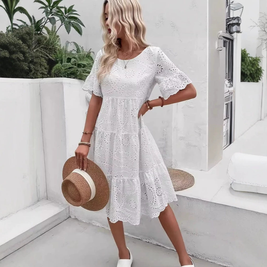 Womens Embroidered Hollow Out Dress