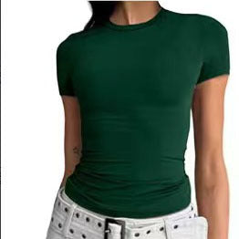 Women Slim Fit Cotton T-Shirt Crew Neck Long Sleeve Solid Color Top