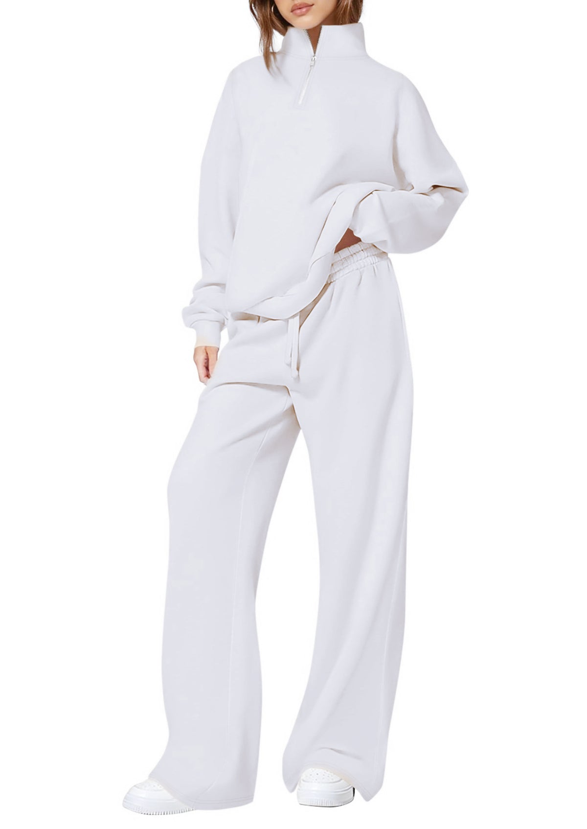 Standing collar half-zip long-sleeved pants