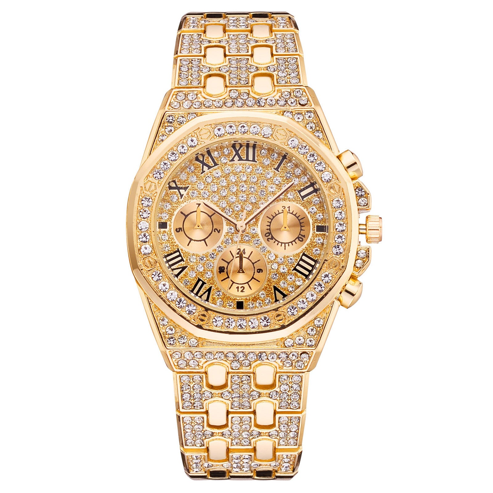 Diamond Imitation Three-Eye Quartz Watch