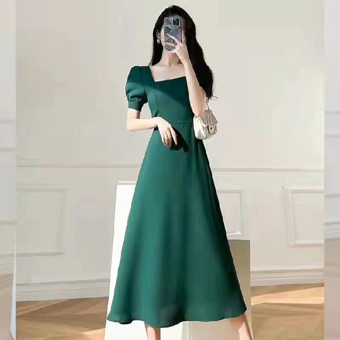 Women's Square Neck A-Line Short Sleeve Dress
