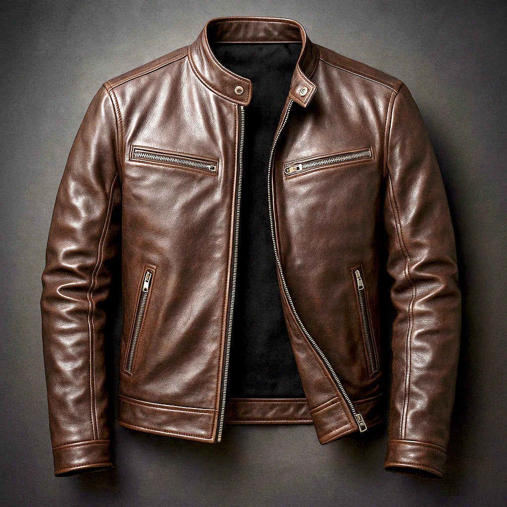 Men's stand-up collar slim-fit punk motorcycle jacket coat