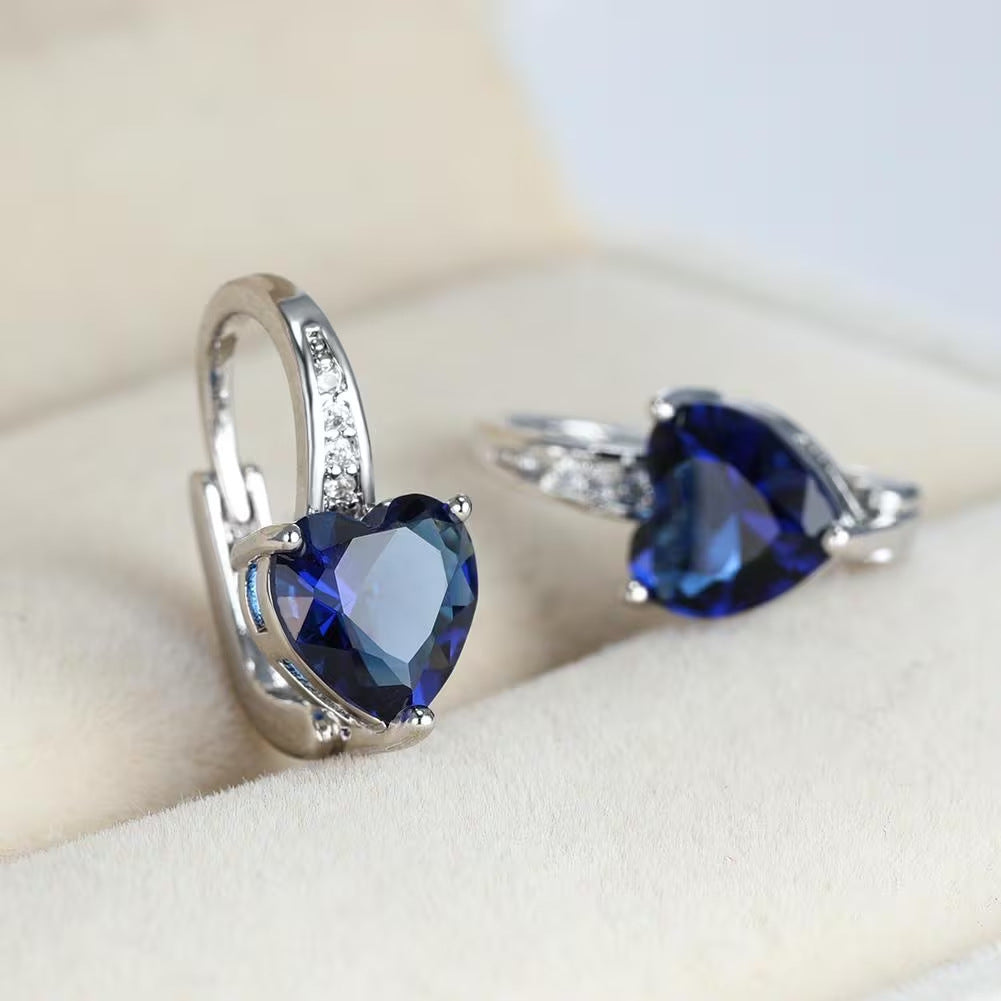 Women's Heart-Shaped Zircon Inlay Copper Earrings