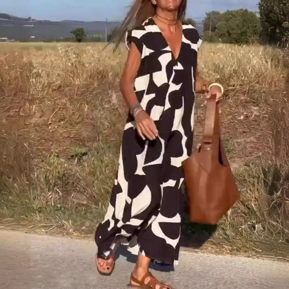 Women's Summer V-Neck Sleeveless A-Line Long Dress