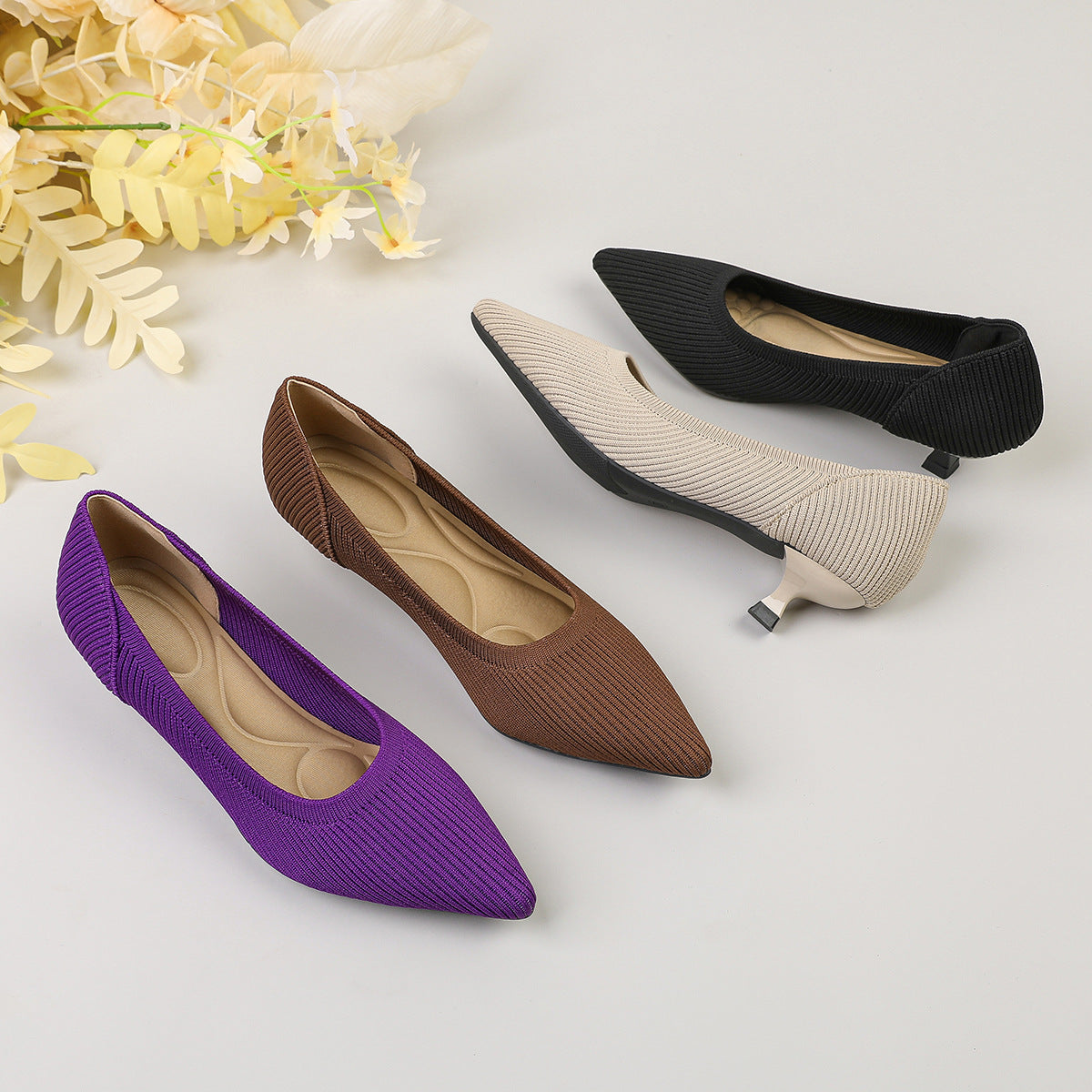Womens Knitted Stiletto Pointed Toe Heels