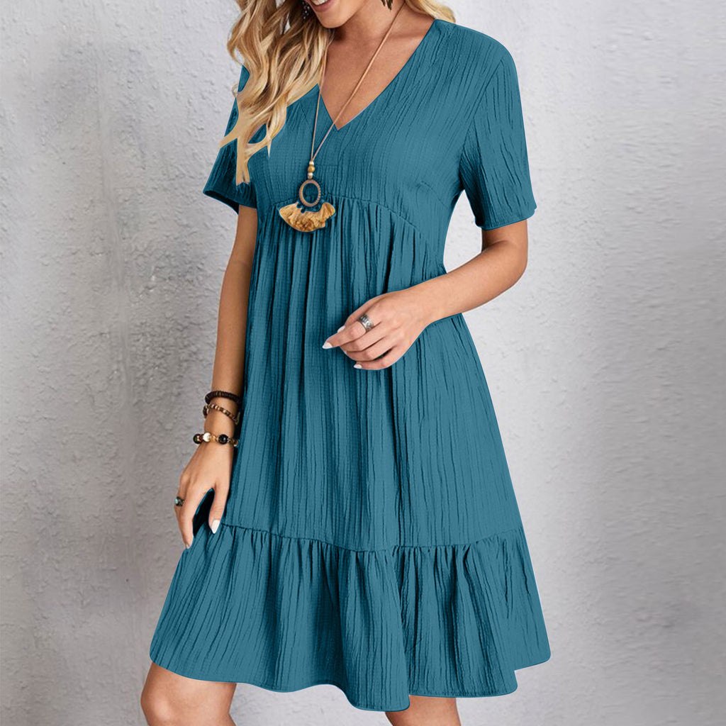 Womens V-Neck Floral Hem Casual Dress