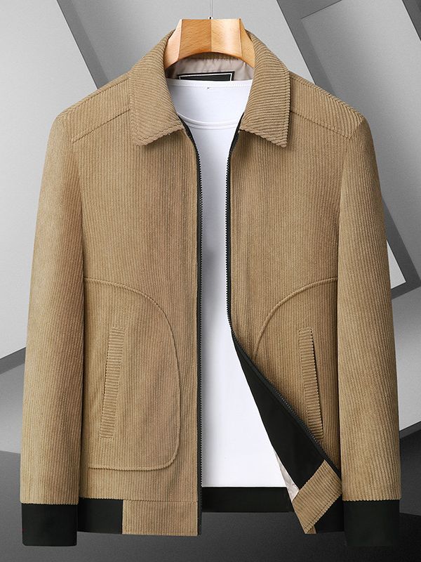 Men's Corduroy Jacket with Turn-Down Collar Oversized Casual Coat