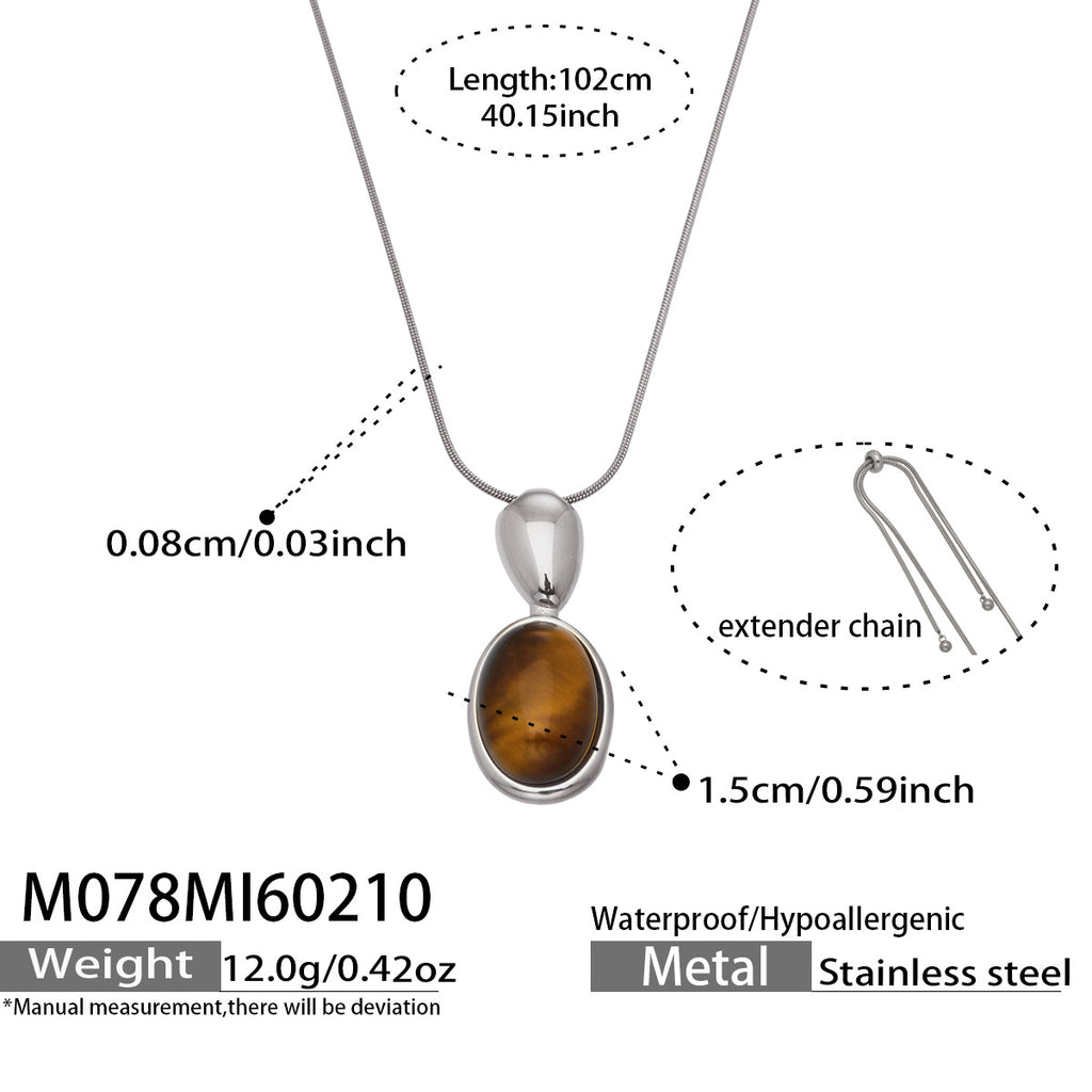 French Retro Oval Tiger Eye Stone Necklace